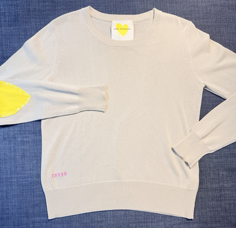 Kerri Rosenthal Imperfect Heart Elbow Patch Loved Cotton Sunday Sweater Sz XS